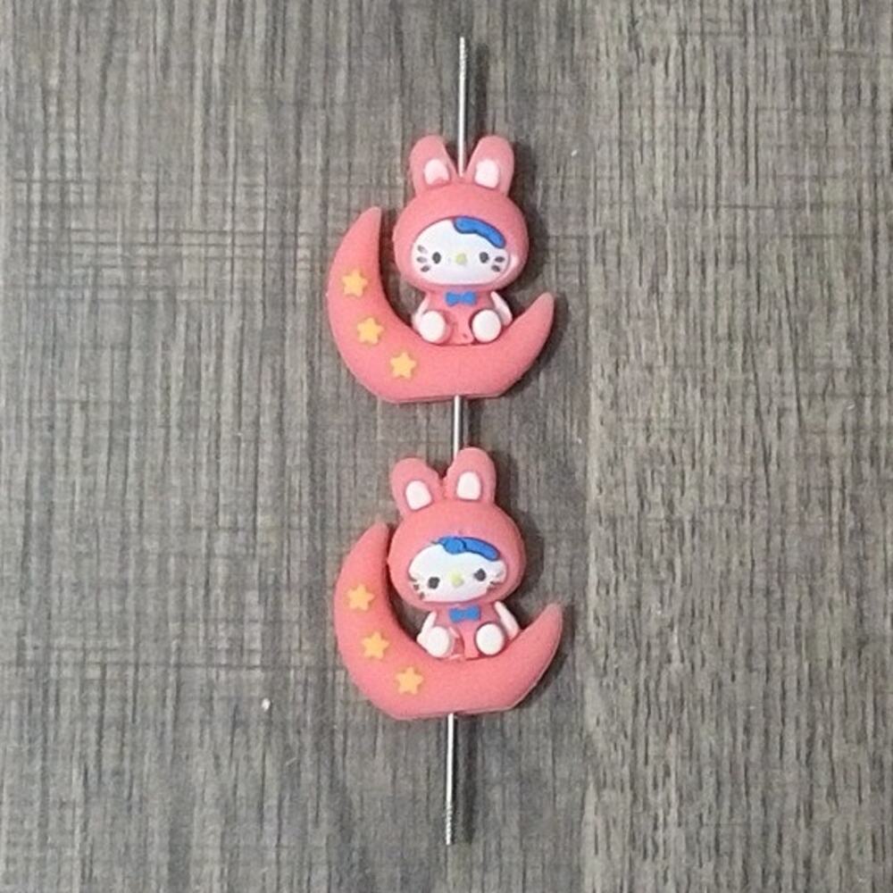#8024-  2 Pack Hello Kitty on the moon focal beads for beadable pens